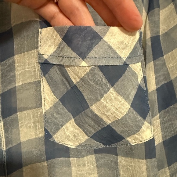 Free People Blue Gingham Plaid Sheer Button-Up Shirt Size Medium Cottage Preppy - Picture 7 of 10